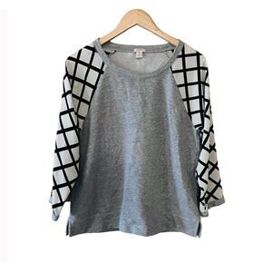 J. Crew Printed Sleeve Crew Neck Sweater Size M Medium Gray Multi